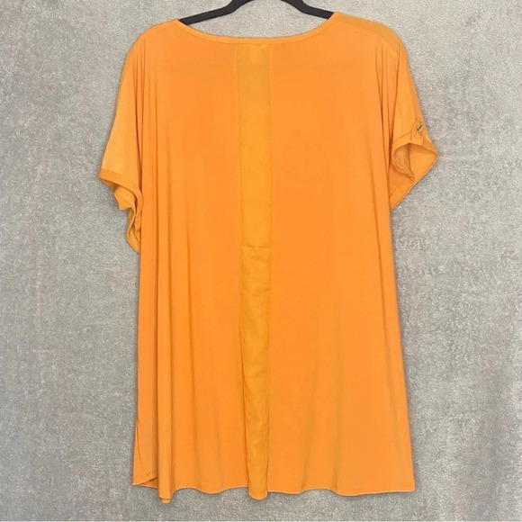 Cato 22 24W 2X Top Shirt Orange Solid Short Sleeve Scoop Neck Stretch Casual P11 - Picture 5 of 8